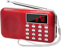 Retekess PR11 Tragbarers Radio, AM FM Kleines Radio mit Lautsprecher, MP3-Player, Notfall Taschenlampe, LCD Bildschirm(Rot)