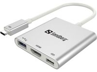 Sandberg Mini USB-C HUB, HDMI+USB, stříbrný