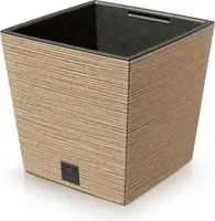 2in1 Blumentopf mit Innenkübel Blumenkasten Pflanzentopf Meißel Optik Übertopf Braun 24x24x23,5 cm