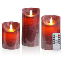 3er Set LED Kerzen mit Fernbedienung Timer Funktion 300 Stunden flackernde, Color:3er Rot