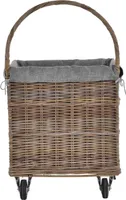 KRINES HOME Holzwagen / Kaminholzwagen aus Rattan-Naturrohr / stabiler Eisenrahmen / 54x44x95 mit Stoffinlett
