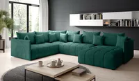 FurMeb - U ASPEN BIS Rohová pohovka 350 cm x 227 cm - Pohovka s funkcí spaní a úložným prostorem na lůžkoviny - Pohovka do obývacího pokoje - Sametová rohová pohovka - Zelená,