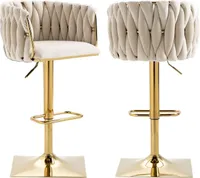 Barstuhl,Samt Barhocker 2er Set,Verstellbare Barstühle, Drehbar Küchenhocker mit Fassrücken für Küche und Hausbar,Ivory