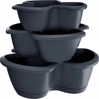 Respana Trio 3-Fach Pflanztopf Anthrazit Säulentopf Blumentopf Pflanzturm Stapelbar 3 Etagen 40,5cm Gesamthöhe