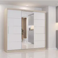 Schwebetürenschrank Kleiderschrank Schrank 233 cm Sonoma Eiche/Weiß mit Spiegel  - Astra