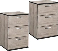 Yaheetech 2 x Nachtschrank Kommode Boxspringbett, Nachttisch Nachtkommode 59cm hoch, Schubladen mit Griff Grau