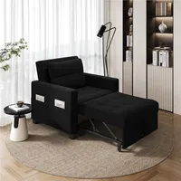 Yaheetech Schlafsessel Schlafsofa mit Bettfunktion, 3 in 1 ausziehbarer Sessel, mit verstellbarer Rückenlehne und Kissen, Schwarz