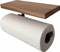 Küchenrollenhalter Ablage Eiche Holz Küchenregal Küche Metall schwarz matt Halter Spender Brett Wand Organizer Papierrollenhalter Rollenhalter Zewarollenhalter Gewürzregal massiv LPManufaktur
