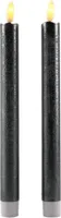 LED Echtwachskerzen Stabkerzen 2er-Set anthrazit 25,5cm Flackermodus BD-10115