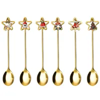 6-teiliges Weihnachts Löffel Set Edelstahl Löffel Weihnachtsgeschirr Kaffeelöffel, Dessertlöffel, Rührlöffel