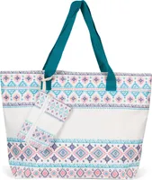 styleBREAKER Damen Strandtasche mit Azteken Muster im Boho Style, Reißverschluss, XXL Schultertasche mit Täschchen, Shopper 02012407