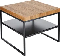 Konferenční stolek Vista 1, odkládací stolek, MDF imitace dubu, hnědý, rám černý kov - 50 x 50 cm
