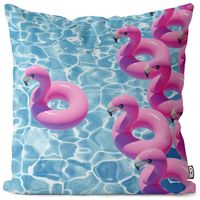 VOID Swimming Pool Flamingos Kissenbezug Kissenhülle Polyester wasserfest Outdoor Indoor, Kissen Größe:60 x 60 cm