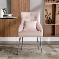 okwish Esszimmerstühle Polsterstuhl mit Lendenkissen, Schminkstuhl mit Metallbeinen, Stuhl für Wohnzimmer Schlafzimmer, Samt, Rosa