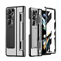Pouzdro pro Samsung Galaxy Z Fold 5, Ochrana Displeje a Objektivu, Průhledné Galvanizované Pouzdro se Stojánkem černé