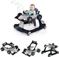 4 in 1 Autoförmige Lauflernhilfe Höhenverstellbar & Klappbar, Babywalker mit einstellbarer Geschwindigkeit, Lauflernwagen mit Musik & Licht, für Baby von 6-18 Monaten, Grau
