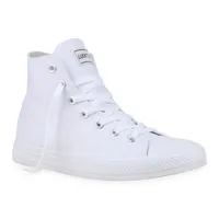 Mytrendshoe Herren High Top Sneakers Schnürer Sportschuhe 72046, Farbe: Weiß Weiß, Größe: 45