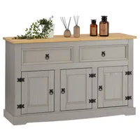 Sideboard TEQUILA Kommode mit 3 Türen 2 Schubladen,  Schubladenschrank massiver Kiefer grau/braun Buffetschrank Geschirrschrank