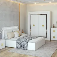 Drehtürenschrank Kleiderschrank Schrank 230 cm Weiß/Weiß viertürig mit Spiegeleinsätzen PERL