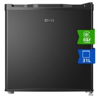 ChiQ CSD31D4E Mini chladnička s přihrádkou na led, duální funkce, otočné dveře, nastavitelný termostat, černá barva