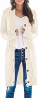 ASKSA Damen Langarm Strickjacke Strick Mantel Zopfstrick Sweater mit Knopfleiste und Taschen, Beige, L