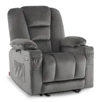 M MCombo Fernsehsessel elektrisch verstellbar, Relaxsessel mit Liegefunktion, TV Sessel mit Massage & Wärmefunktion, USB & Getränkehalter, Wohnzimmer, Stoff, 7008 (Grau)