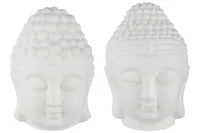 2er Set innenbeleuchtete Buddha-Köpfe, Feng Shui Dekoration, Farbe weiß matt, mit LED Innenbeleuchtung, Material Keramik, spirituelles Wohnaccessoire, ideal als Geschenk, Maße je 14 x 11 x 10 cm
