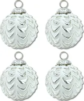 Glas Weihnachtskugel weiß silber - B - 4 Stück 8,5 x 10cm Deko-Kugel Christbaumschmuck glänzend