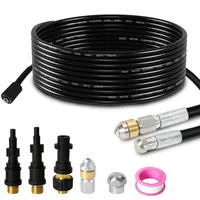 TolleTour Rohrreinigungsschlauch Set 10M, mit Düsen starr + rotierend, 3 Adapter, für handelsübliche Hochdruckreiniger, universelles Rohrreinigungs Set