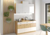 Küche Eiche Artisan Weiß 150 cm Küchenzeile Hochglanz Küchenblock Singleküche