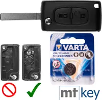 Autoschlüssel Funk Fernbedienung Austausch Gehäuse mit 2 Tasten + VA2 Rohling + Batterie kompatibel mit Peugeot 407 Partner Citroen C2 C3 Picasso Berlingo