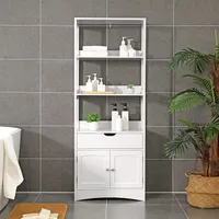 VASAGLE Hochschrank, Badezimmerschrank, freistehender Badschrank, Bücherregal, 3 offene Fächer, 1 Schublade und 2 Schranktüren, 60 x 32,5 x 154 cm, Flur, Küche, Arbeitszimmer, weiß BBC67WT