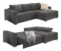 ECKSOFA-DAUERSCHLÄFER 288/186/86 cm Federkern Bettkasten, Ottomane beidseitig montierbar, Cord Grau Anthrazit / 15153