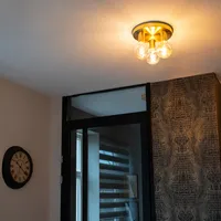 QAZQA - Design Art Deco Deckenleuchte I Deckenlampe I Lampe I Leuchte Gold I Messing rund - Facil 3-flammig I Wohnzimmer I Schlafzimmer - Stahl Rund - LED geeignet E27