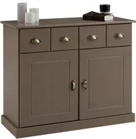 Kommode PARIS aus massiver Kiefer in taupe, schönes Sideboard mit 2 Türen, praktische Apothekerkommode mit 2 Schubladen, zeitlose Schubladenkommode mit Muschelgriffe