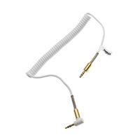 vhbw Stereo Audio Kabel Adapter 3,5mm auf AUX Eingang, Klinkenstecker auf Klinke Stecker - Spiral-Kabel, Vergoldet, Gewinkelt, Gold, Weiß