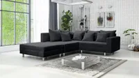 Wohnlandschaft Sofa Couch Ecksofa Eckcouch Cordstoff Graphite + Hocker Minsk L