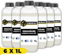MRM CHEMICALS Essigsäure 80% 1L Lebensmittelqualität, Essig-Essenz Reiniger Entkalker Essigreiniger Desinfektionsmittel Für Haushalt x6