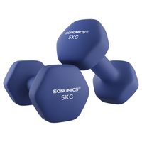 SONGMICS Hanteln, 2er Set, 2 x 5 kg, Hantelset, Kurzhanteln, Hexagon, Neopren-Beschichtung, Krafttraining, Workout, Fitnesstraining, für Zuhause, blau