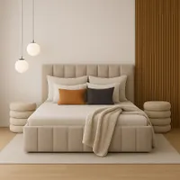 Polsterbett nach Maß  180x200 Beige Boucle Stoff Bett mit Metall - Lattenrost mit Stauraum