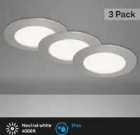LED vestavné svítidlo BRILONER LEUCHTEN FLAT IN, 8 W, 800 lm, IP44, matný nikl, plast, sada 3 kusů, Ø 12 cm