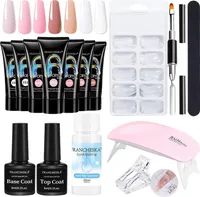 Maniküre-Sets Nagellack Set mit 7 Farbe Verlängerungskleber Polygel Set Gel Starter Kit mit UV+ LED Nagellampe