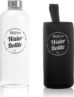 BEM Water Bottle - Trinkflasche mit Edelstahldeckel, Glasflasche, Spülmaschinenfest