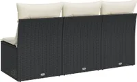 vidaXL Gartensofa mit Kissen 3-Sitzer Schwarz Poly Rattan
