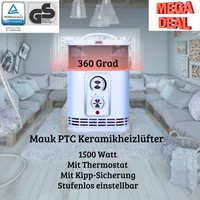 Mauk Heizer / Heizlüfter aus Keramik Elektroheizer bis 1500 W 3 Stufen, Stufenlos Regelbar mit Kippschutz