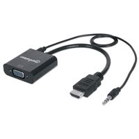 Manhattan HDMI auf VGA-Konverter - HDMI-Stecker auf VGA-Buchse - mit Audio - optionaler USB Micro-B-Stromport - schwarz - 0,3 m - HDMI + 3.5mm - VGA (D-Sub) - Männlich - Weiblich - Gerade