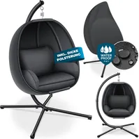 KESSER® Luxe Hängesessel mit Gestell + weicher Sitzkissen, Seitenpolsterung, Sitz- und Rückenkissen Hängekorb Indoor & Outdoor, Garten Schaukel Korb Hängestuhl Stabiler Standfuß, max. 150 kg