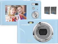 Andoer Tragbare Digitalkamera 48 MP 1080P 2,4-Zoll-IPS-Bildschirm 16-facher Zoom Autofokus Selbstausloeser 128 GB Erweiterter Speicher Gesichtserkennung Anti-Shaking mit 2 Batterien Handschlaufe Tragetasche