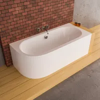ECOLAM Badewanne 160x75 RECHTS Avita Eckbadewanne mit Schürze Füße Silikon Ablaufgarnitur Komplettset