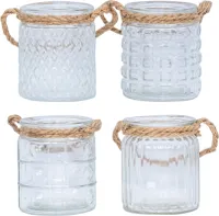 4er Set Windlicht H10cm Glas Klar Transparent Teelichthalter Tischdeko Kerzen